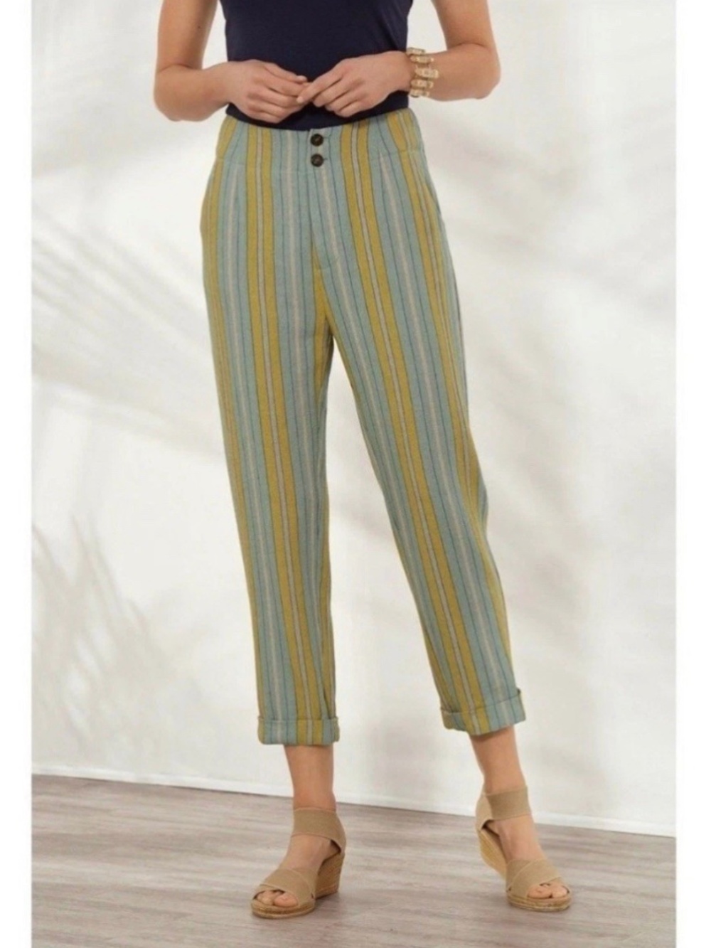 Soft Surroundings Caldera Striped Pants in Aqua Stripe